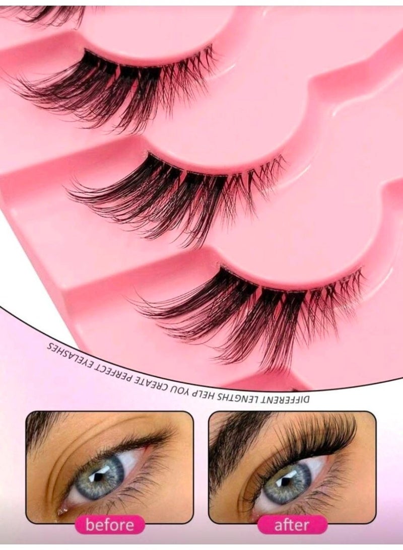 SHEIN-7Pairs Half-Strip False Eye lashes, Transparent Band With Cat Eye Tail Extension - Image 2
